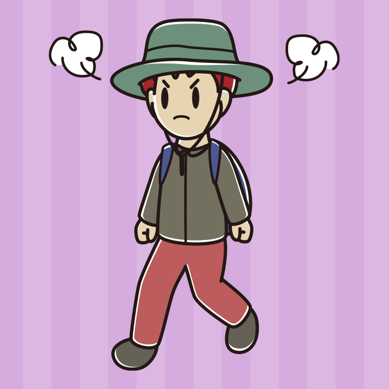 ハイキング中に怒る男子大学生のイラスト【色、背景あり】PNG