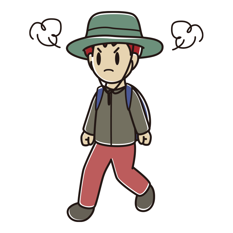 ハイキング中に怒る男子大学生のイラスト【色あり、背景なし】透過PNG