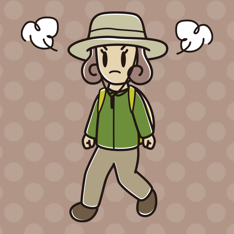 ハイキング中に怒る女子大学生のイラスト【色、背景あり】PNG