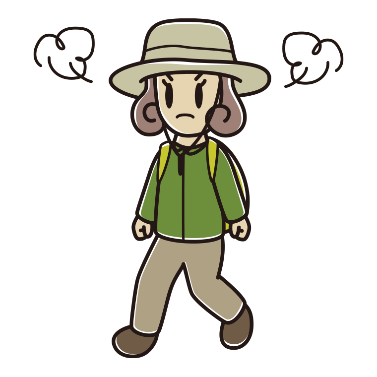ハイキング中に怒る女子大学生のイラスト【色あり、背景なし】透過PNG