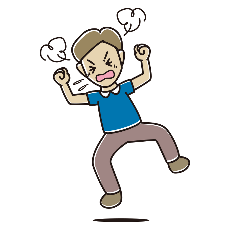 カンカンに怒る男性のイラスト【色あり、背景なし】透過PNG