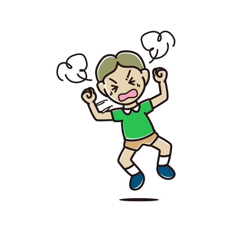 カンカンに怒る小学生男子のイラスト【色あり、背景なし】透過PNG