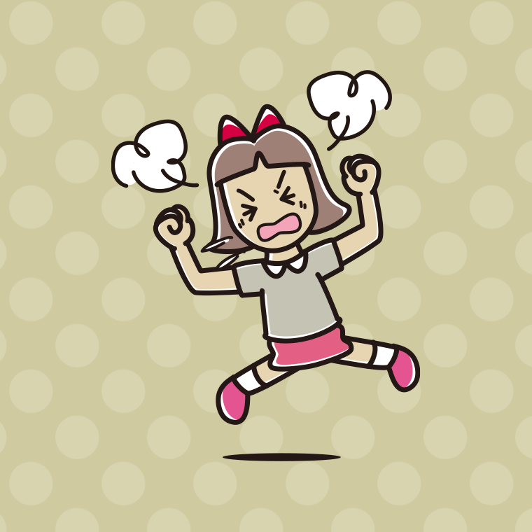 カンカンに怒る小学生女子のイラスト【色、背景あり】PNG