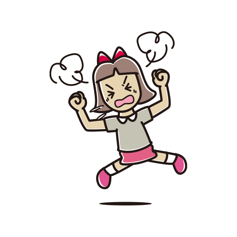 カンカンに怒る小学生女子のイラスト【色あり、背景なし】透過PNG