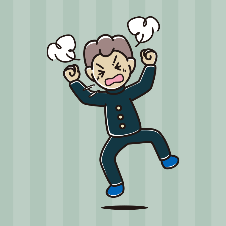 カンカンに怒る男子中学生のイラスト【色、背景あり】PNG