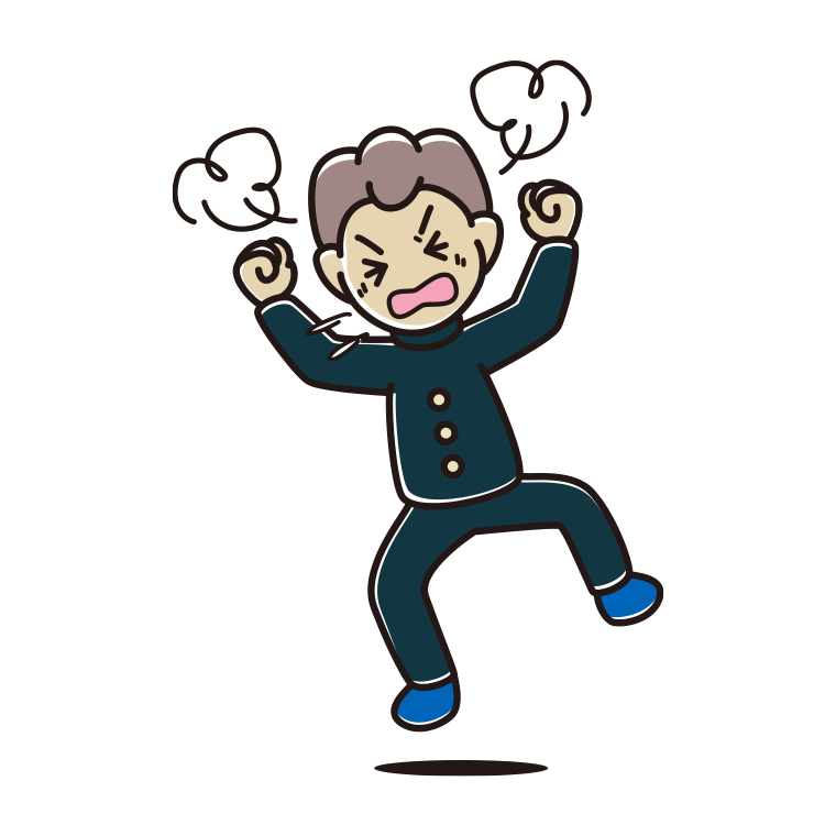 カンカンに怒る男子中学生のイラスト【色あり、背景なし】透過PNG