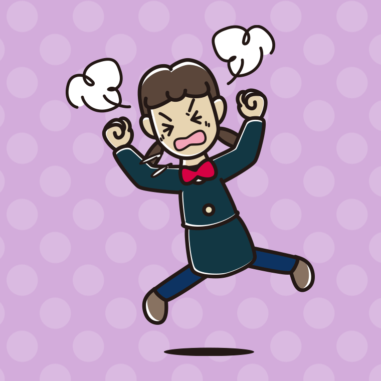 カンカンに怒る女子中学生のイラスト【色、背景あり】PNG