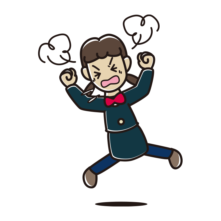 カンカンに怒る女子中学生のイラスト【色あり、背景なし】透過PNG