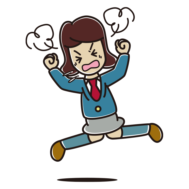 カンカンに怒る女子高校生のイラスト【色あり、背景なし】透過PNG