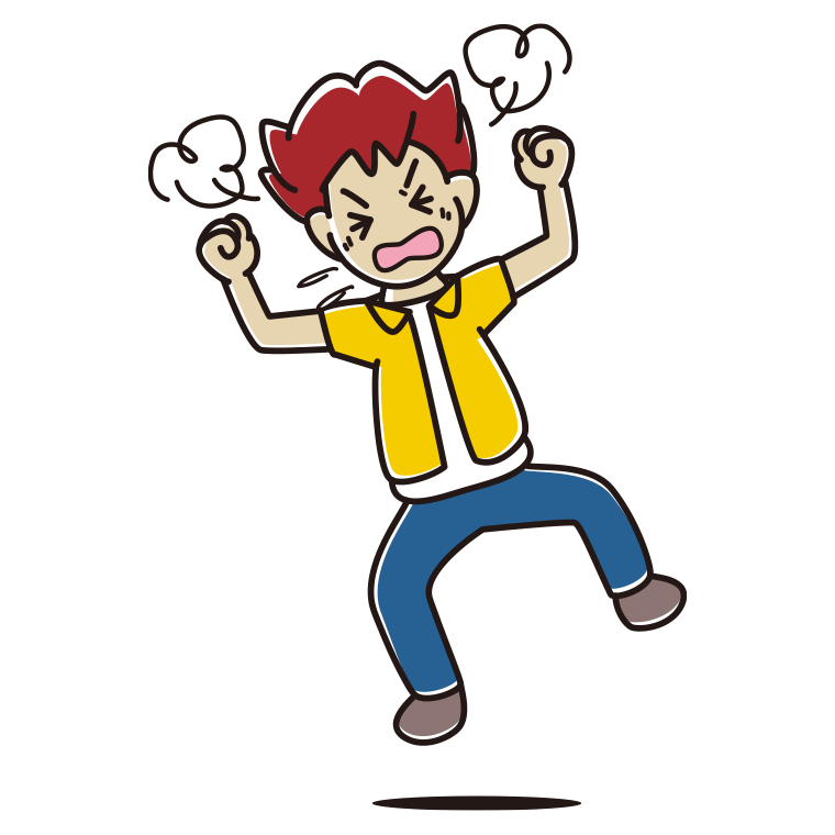 カンカンに怒る男子大学生のイラスト【色あり、背景なし】透過PNG