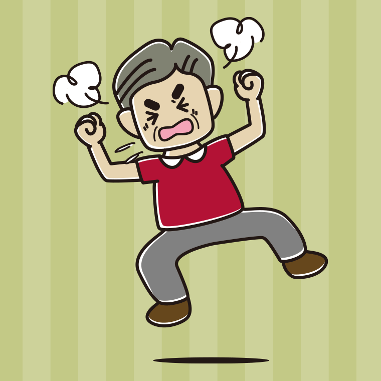 カンカンに怒るおじさんのイラスト【色、背景あり】PNG