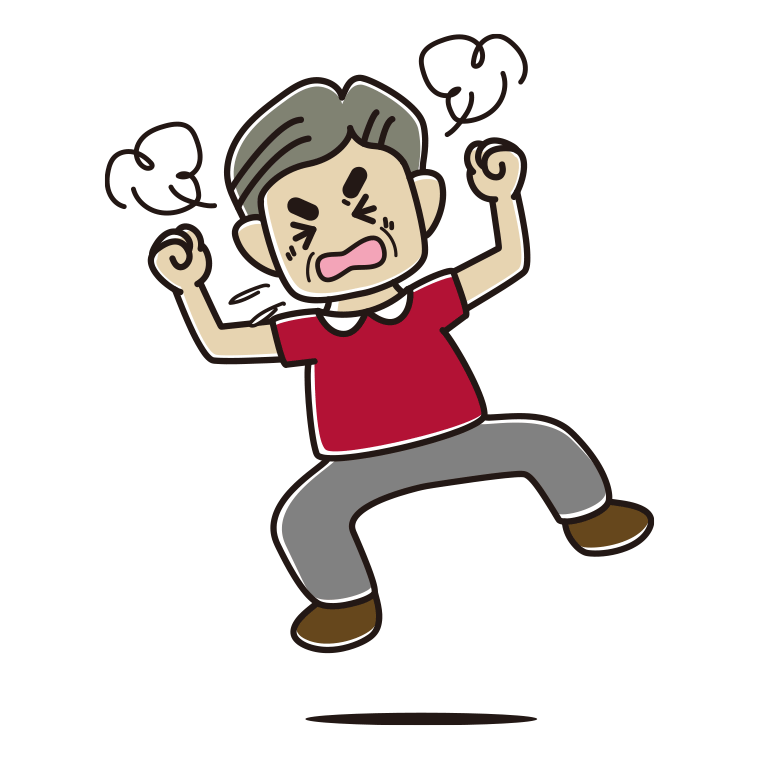カンカンに怒るおじさんのイラスト【色あり、背景なし】透過PNG