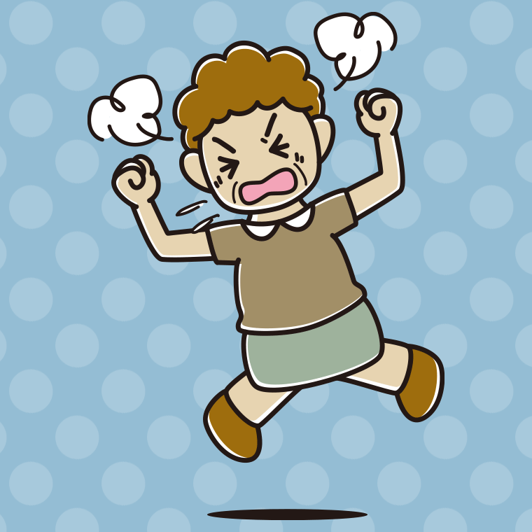 カンカンに怒るおばさんのイラスト【色、背景あり】PNG
