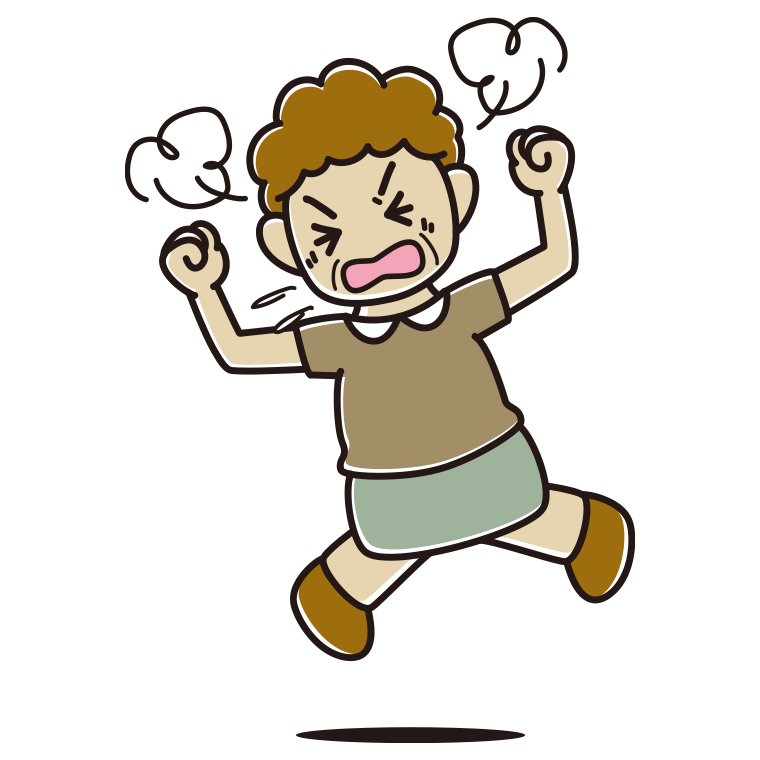 カンカンに怒るおばさんのイラスト【色あり、背景なし】透過PNG