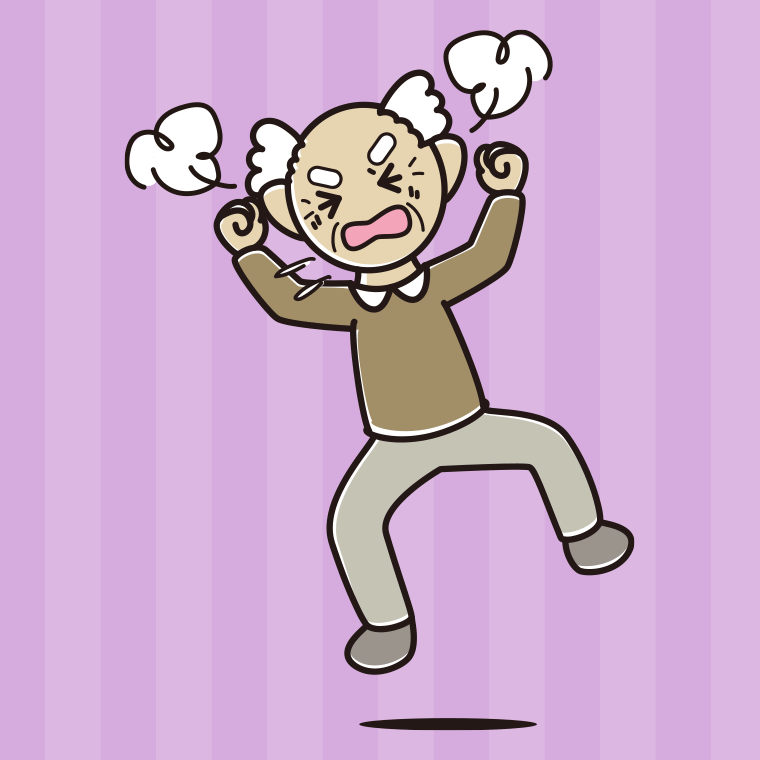 カンカンに怒るおじいさんのイラスト【色、背景あり】PNG
