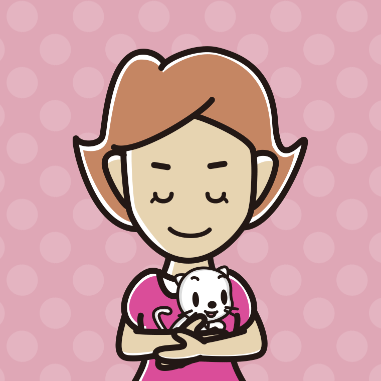 猫を抱いてお辞儀する女性のイラスト【色、背景あり】PNG