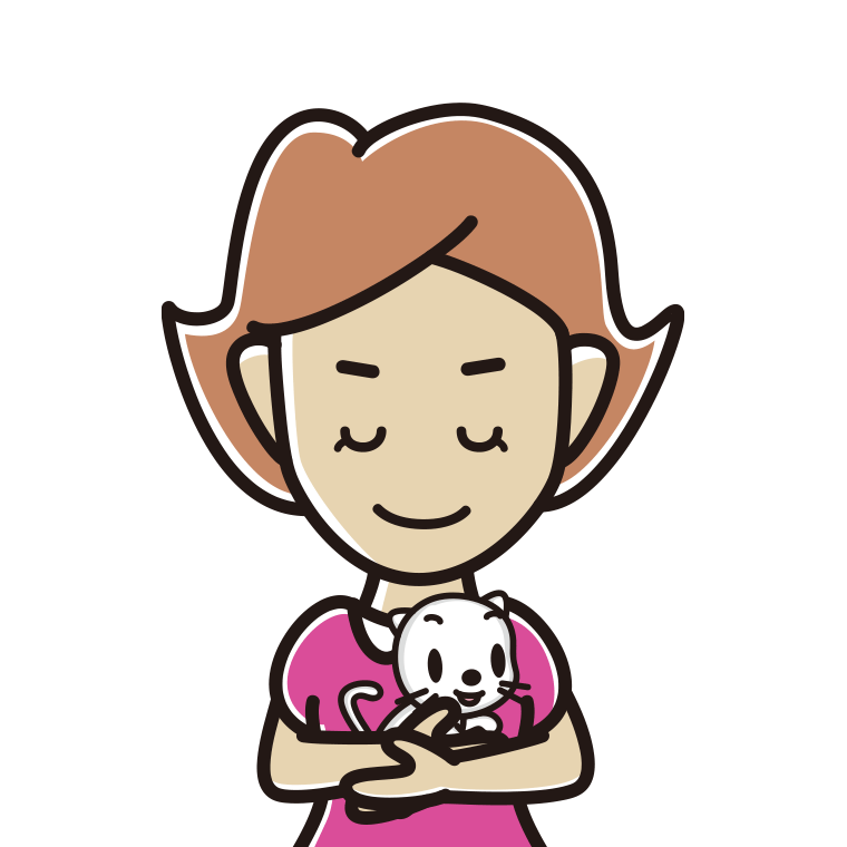 猫を抱いてお辞儀する女性のイラスト【色あり、背景なし】透過PNG