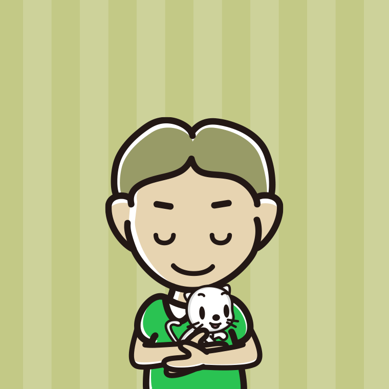 猫を抱いてお辞儀する小学生男子のイラスト【色、背景あり】PNG