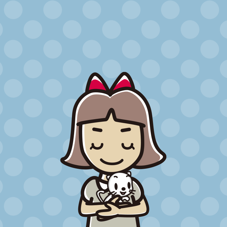 猫を抱いてお辞儀する小学生女子のイラスト【色、背景あり】PNG