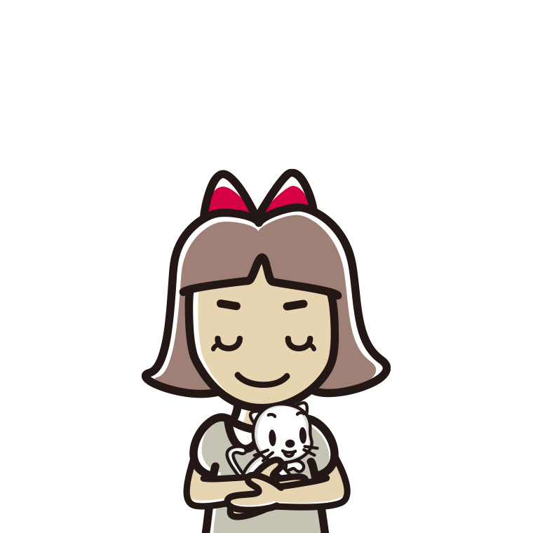 猫を抱いてお辞儀する小学生女子のイラスト【色あり、背景なし】透過PNG