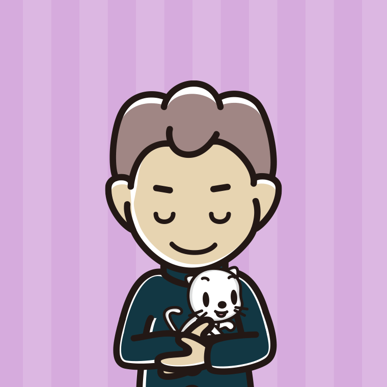 猫を抱いてお辞儀する男子中学生のイラスト【色、背景あり】PNG