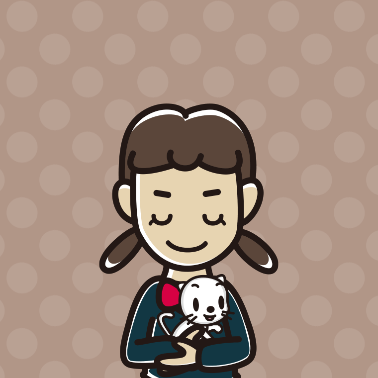 猫を抱いてお辞儀する女子中学生のイラスト【色、背景あり】PNG