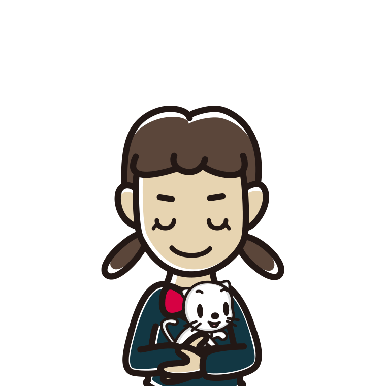 猫を抱いてお辞儀する女子中学生のイラスト【色あり、背景なし】透過PNG