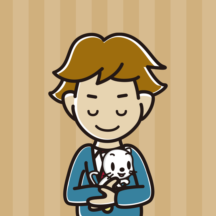 猫を抱いてお辞儀する男子高校生のイラスト【色、背景あり】PNG