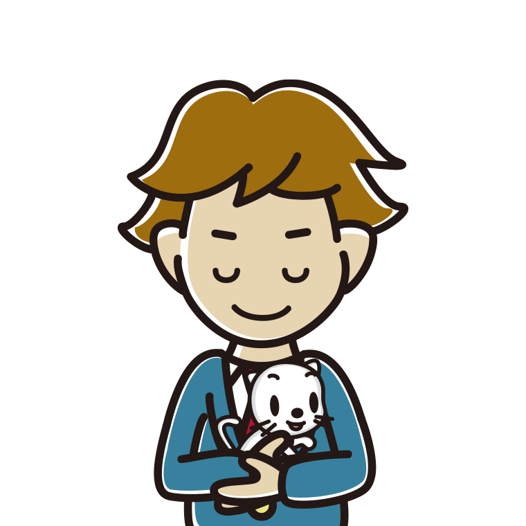 猫を抱いてお辞儀する男子高校生のイラスト【色あり、背景なし】透過PNG