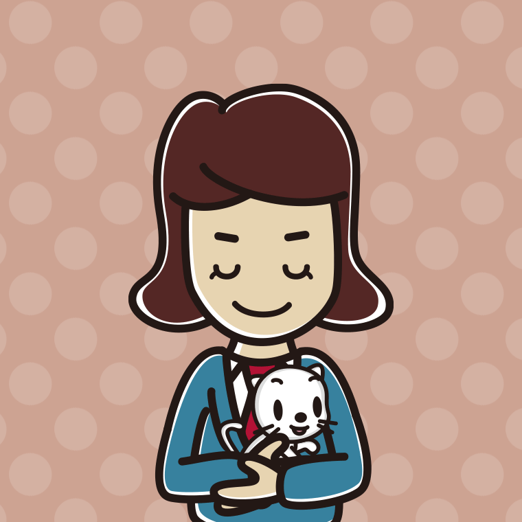 猫を抱いてお辞儀する女子高校生のイラスト【色、背景あり】PNG