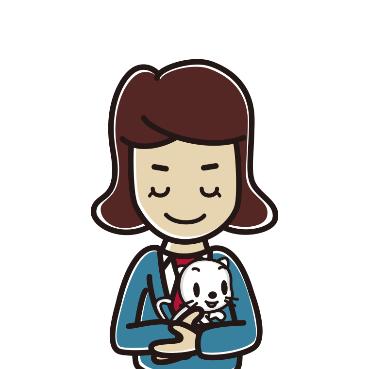 猫を抱いてお辞儀する女子高校生のイラスト【色あり、背景なし】透過PNG