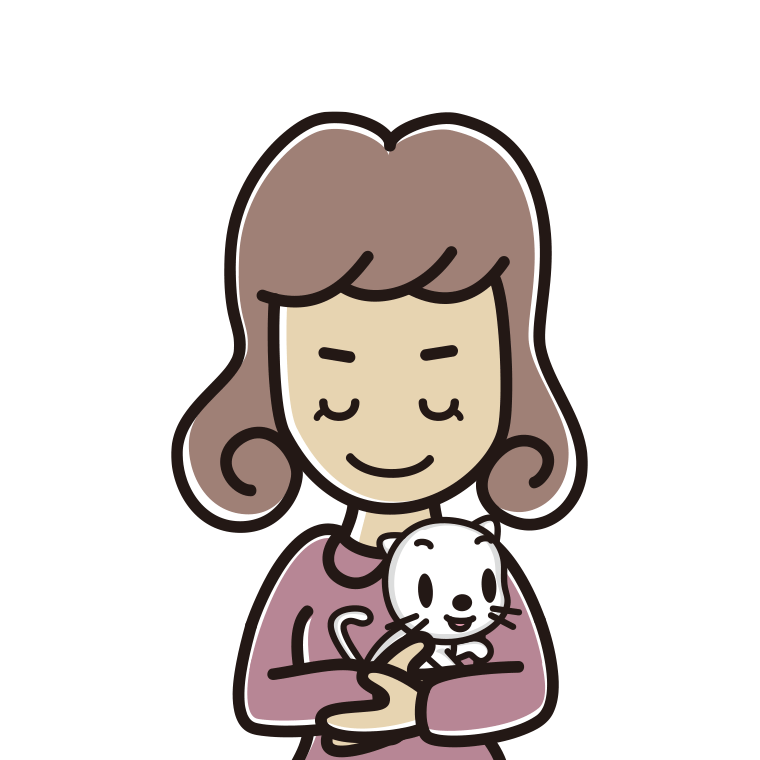 猫を抱いてお辞儀する女子大学生のイラスト【色あり、背景なし】透過PNG