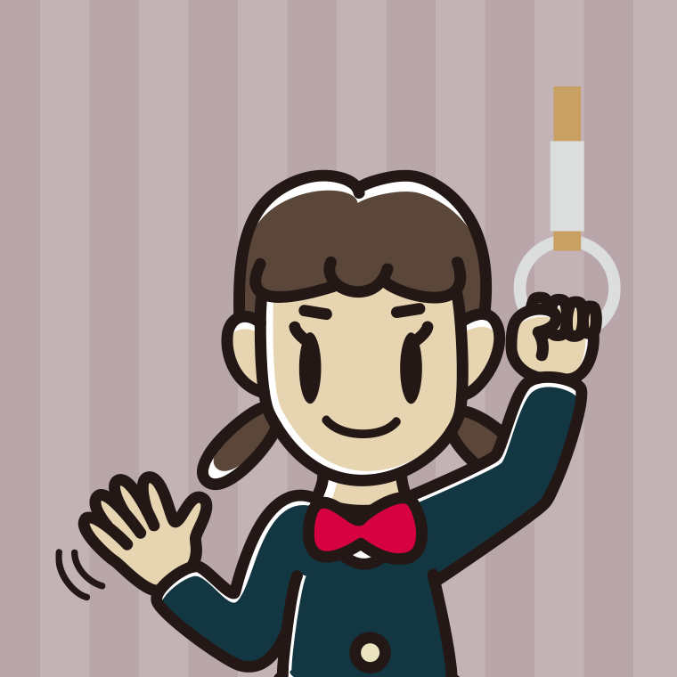 つり革につかまり手を振る女子中学生のイラスト【色、背景あり】PNG