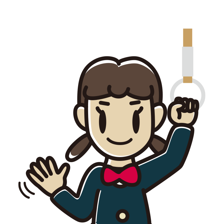 つり革につかまり手を振る女子中学生のイラスト【色あり、背景なし】透過PNG