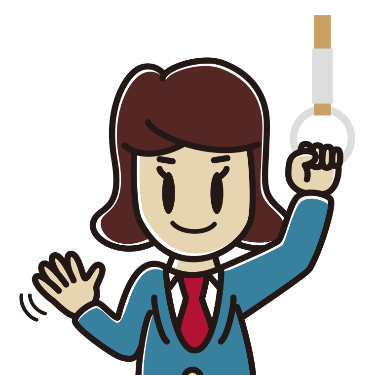 つり革につかまり手を振る女子高校生のイラスト【色あり、背景なし】透過PNG