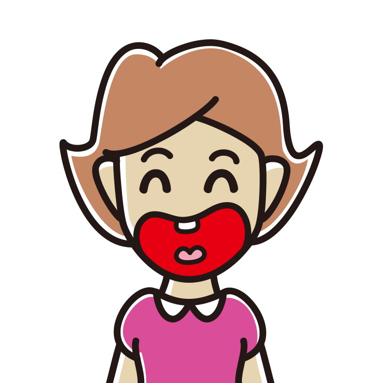 昭和のギャグマンガの笑い方をする女性のイラスト【色あり、背景なし】透過PNG