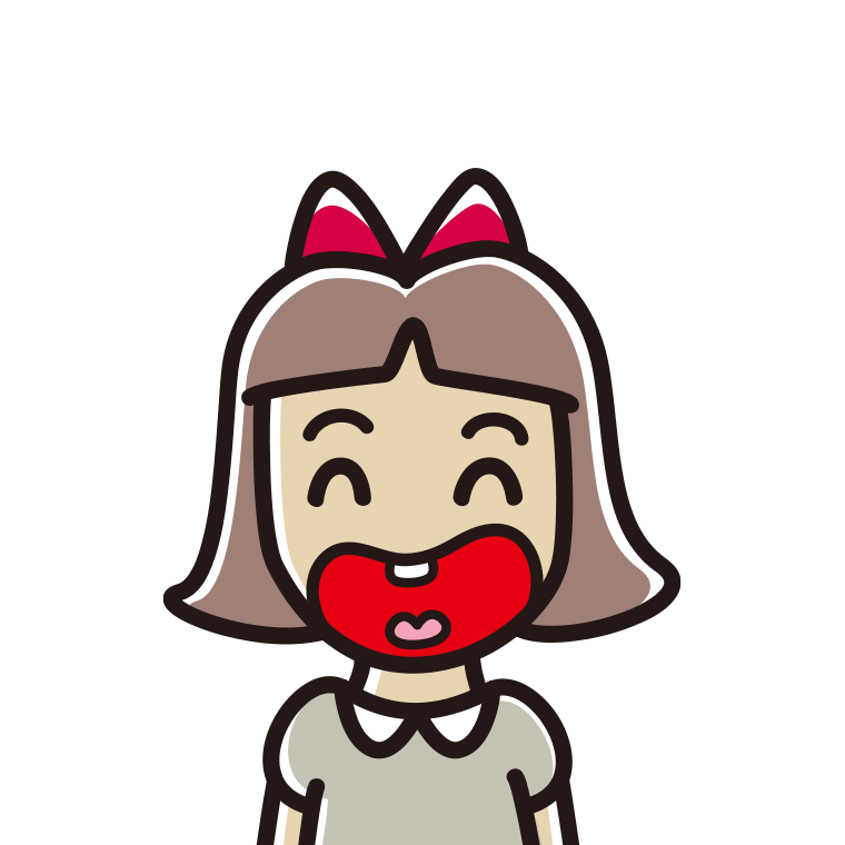昭和のギャグマンガの笑い方をする小学生女子のイラスト【色あり、背景なし】透過PNG