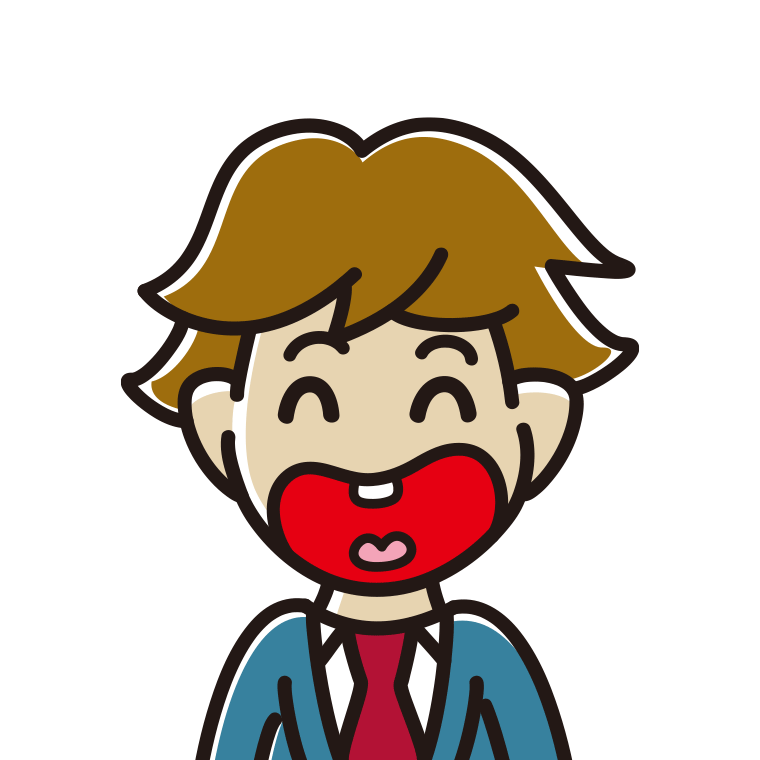 昭和のギャグマンガの笑い方をする男子高校生のイラスト【色あり、背景なし】透過PNG