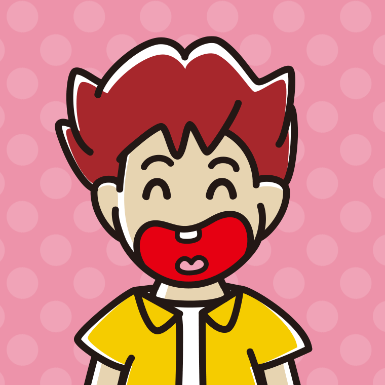 昭和のギャグマンガの笑い方をする男子大学生のイラスト【色、背景あり】PNG