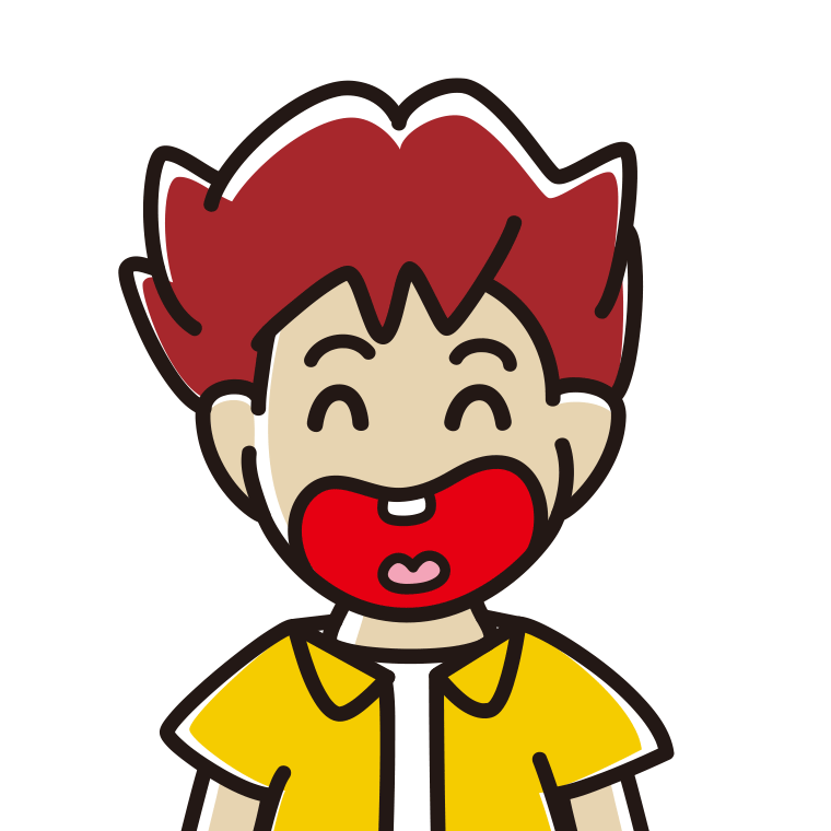 昭和のギャグマンガの笑い方をする男子大学生のイラスト【色あり、背景なし】透過PNG