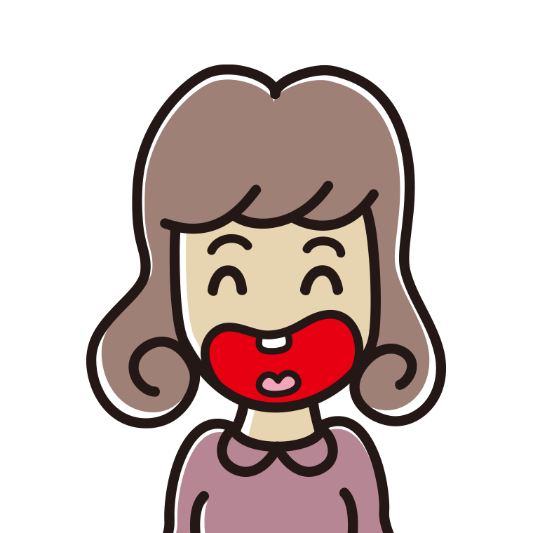 昭和のギャグマンガの笑い方をする女子大学生のイラスト【色あり、背景なし】透過PNG