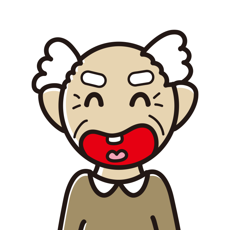 昭和のギャグマンガの笑い方をするおじいさんのイラスト【色あり、背景なし】透過PNG