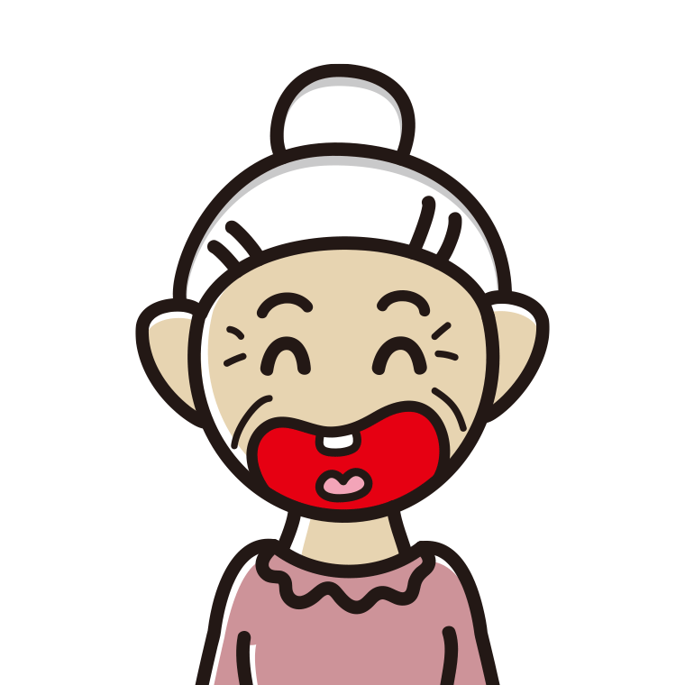 昭和のギャグマンガの笑い方をするおばあさんのイラスト【色あり、背景なし】透過PNG