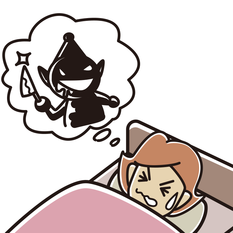 怖い夢を見ている女性のイラスト【色あり、背景なし】透過PNG