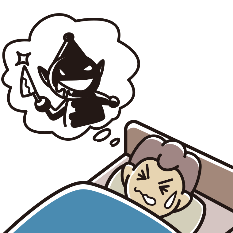 怖い夢を見ている男子中学生のイラスト【色あり、背景なし】透過PNG