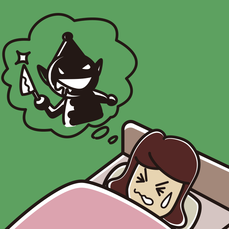 怖い夢を見ている女子高校生のイラスト【色、背景あり】PNG