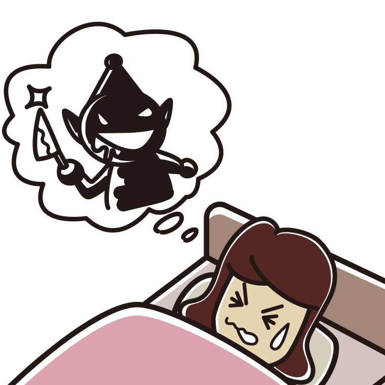 怖い夢を見ている女子高校生のイラスト【色あり、背景なし】透過PNG