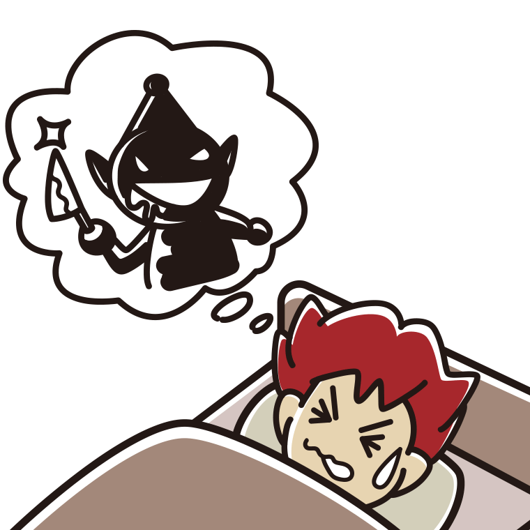 怖い夢を見ている男子大学生のイラスト【色あり、背景なし】透過PNG