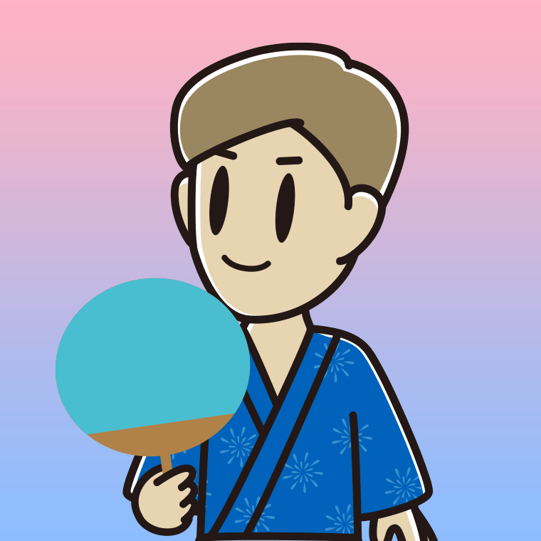 夕涼みをする男性のイラスト【色、背景あり】PNG