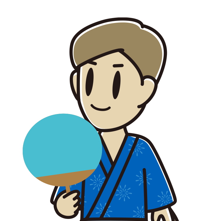 夕涼みをする男性のイラスト【色あり、背景なし】透過PNG